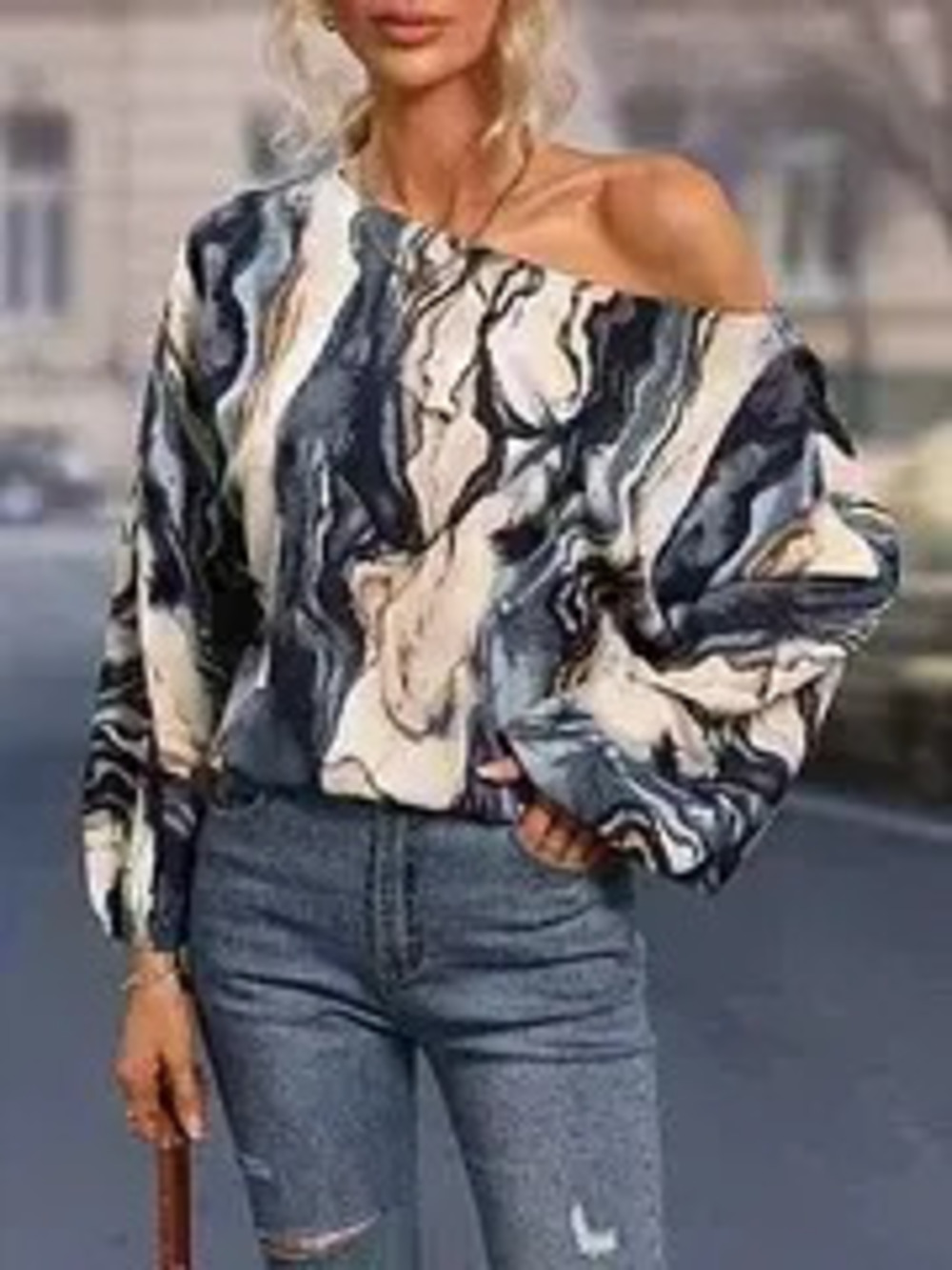 Zara s Painted Off Shoulder Loose Lantern Sleeve Top